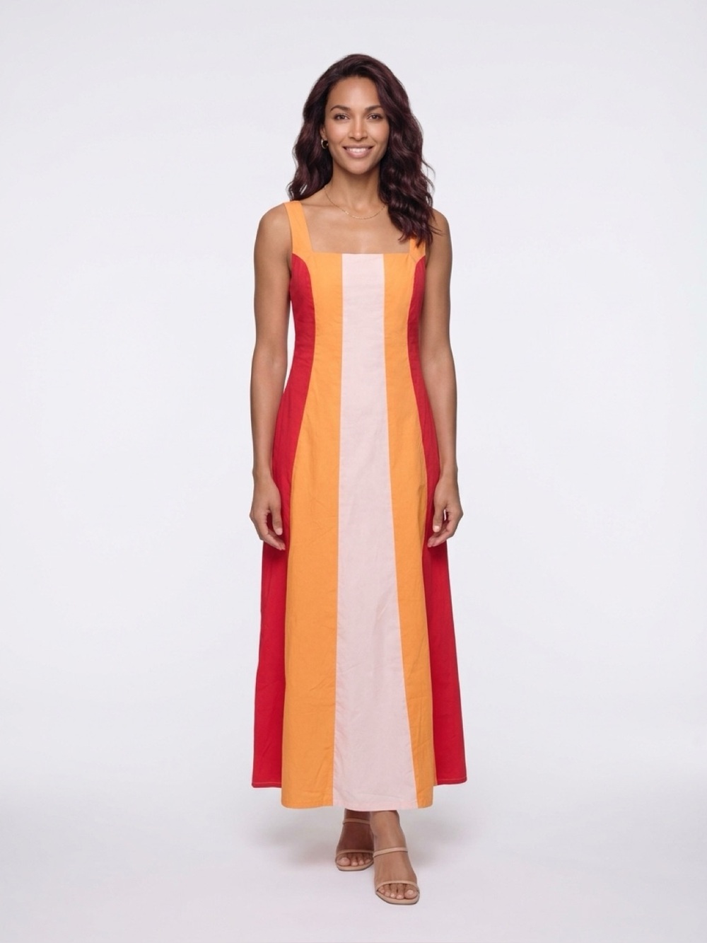 NWOT Colorblock Maxi Sundress in Red, Orange & Pink